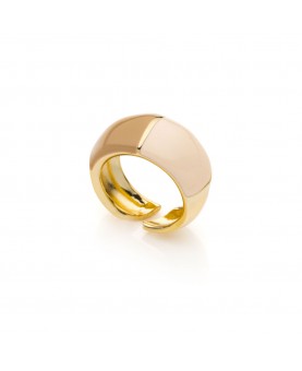 Anello dorato con smalto beige e nocciola